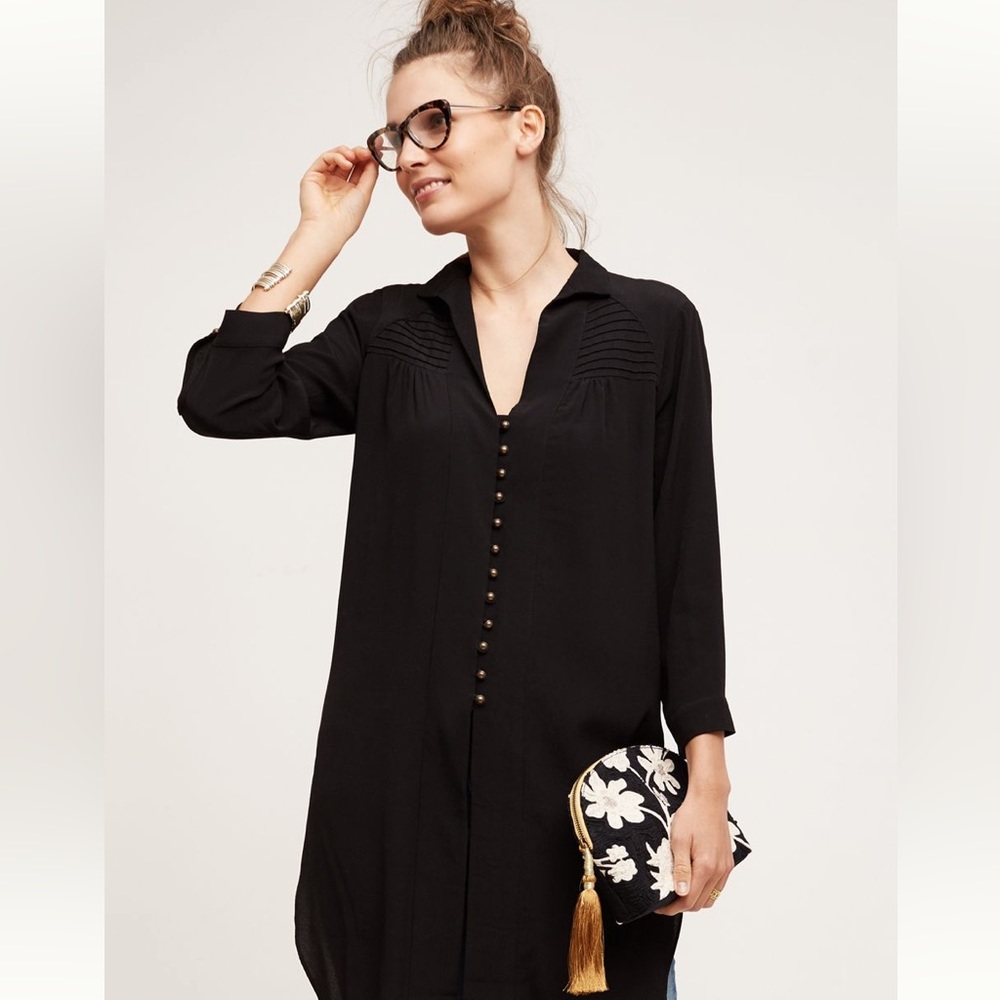 ANTHROPOLOGIE MAEVE CEYCEN BLACK BUTTON UP TUNIC